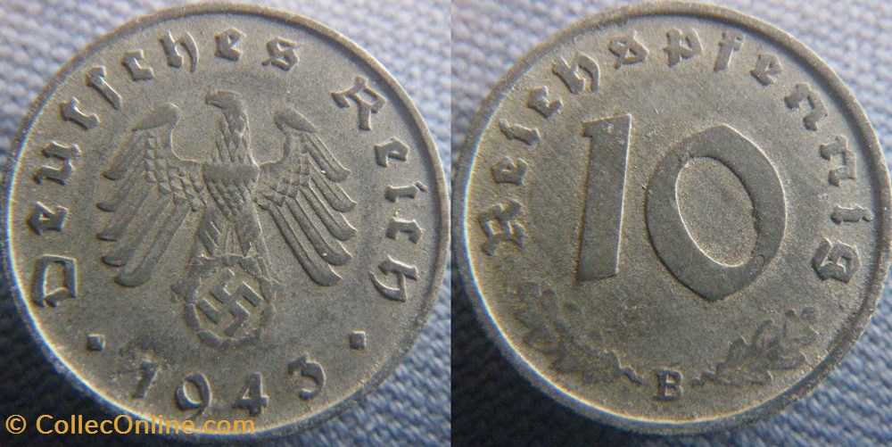 10 Reichspfennig 1943 B monnaie monde allemagne 10 reichspfennig 1943 b
