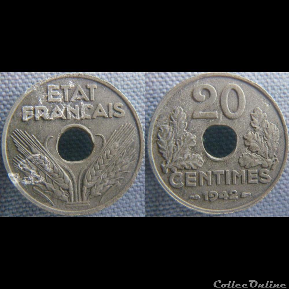 20 Centimes 1942 monnaie france moderne 20 centimes 1942