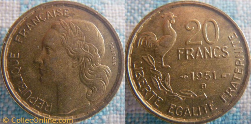 20 Francs 1951 B monnaie france moderne 20 francs 1951 b