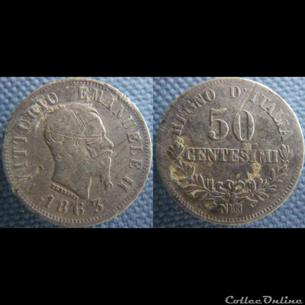 50 centesimi 1863 N monnaie monde italie 50 centesimi 1863 n