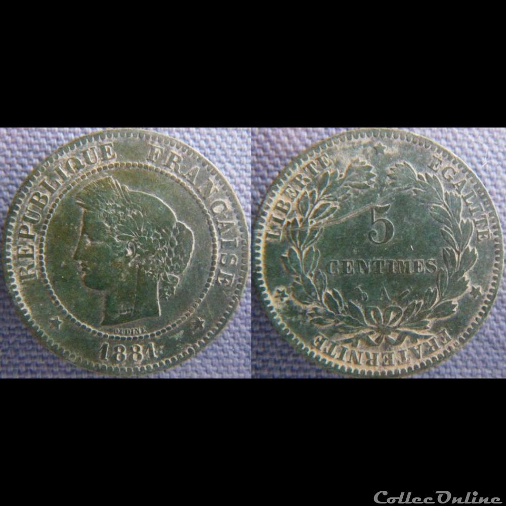5 Centimes 1881 A monnaie france moderne 5 centimes 1881 a