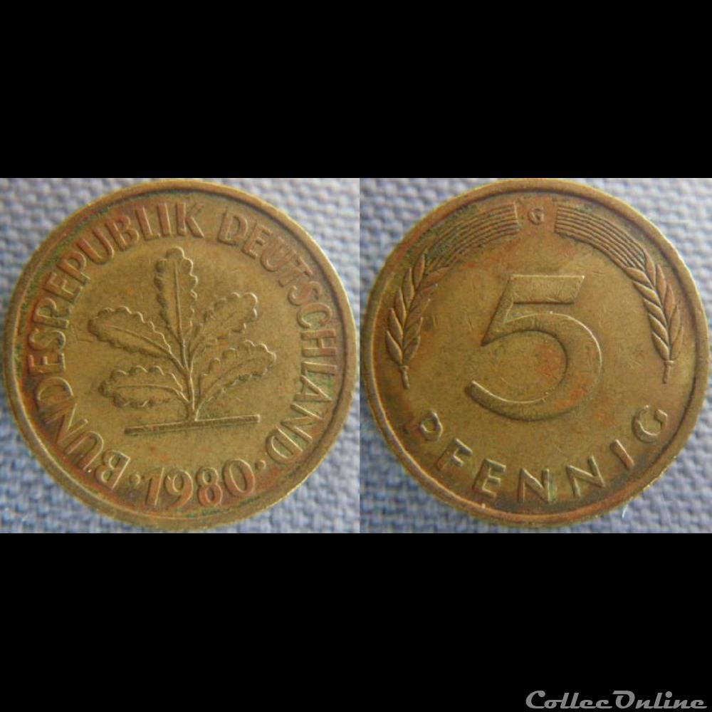 monnaie monde allemagne 5 pfennig 1980 g