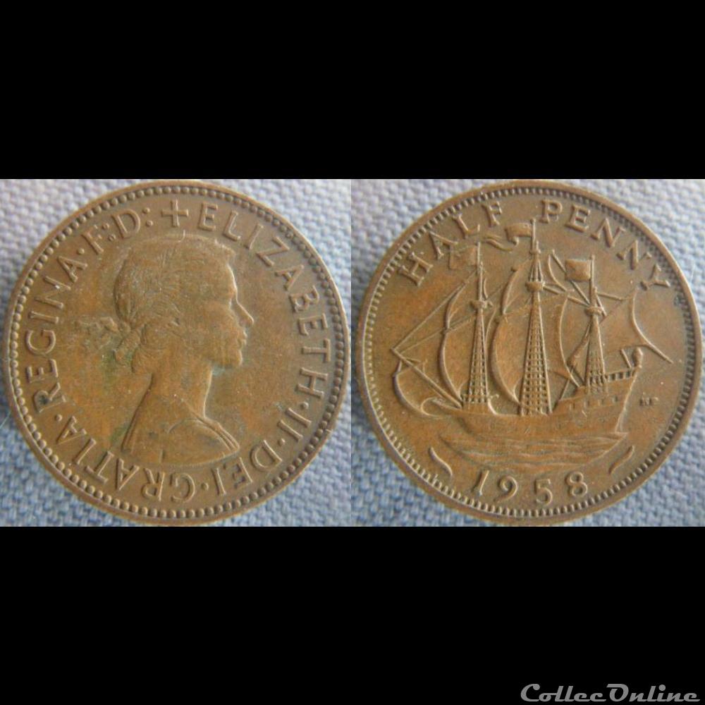 1/2 Penny 1958 monnaie monde royaume uni 1 2 penny 1958