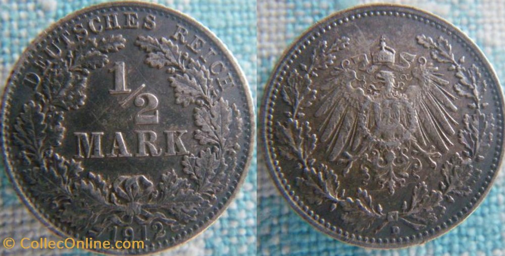 1/2 mark 1912 D monnaie monde allemagne 1 2 mark 1912 d
