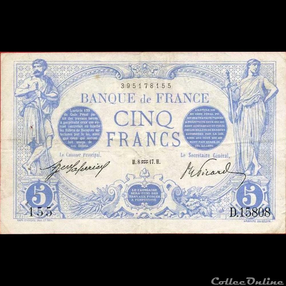 08-01-1917 -- D.15808 155 billet france banque de xxe 08 01 1917 d 15808 155