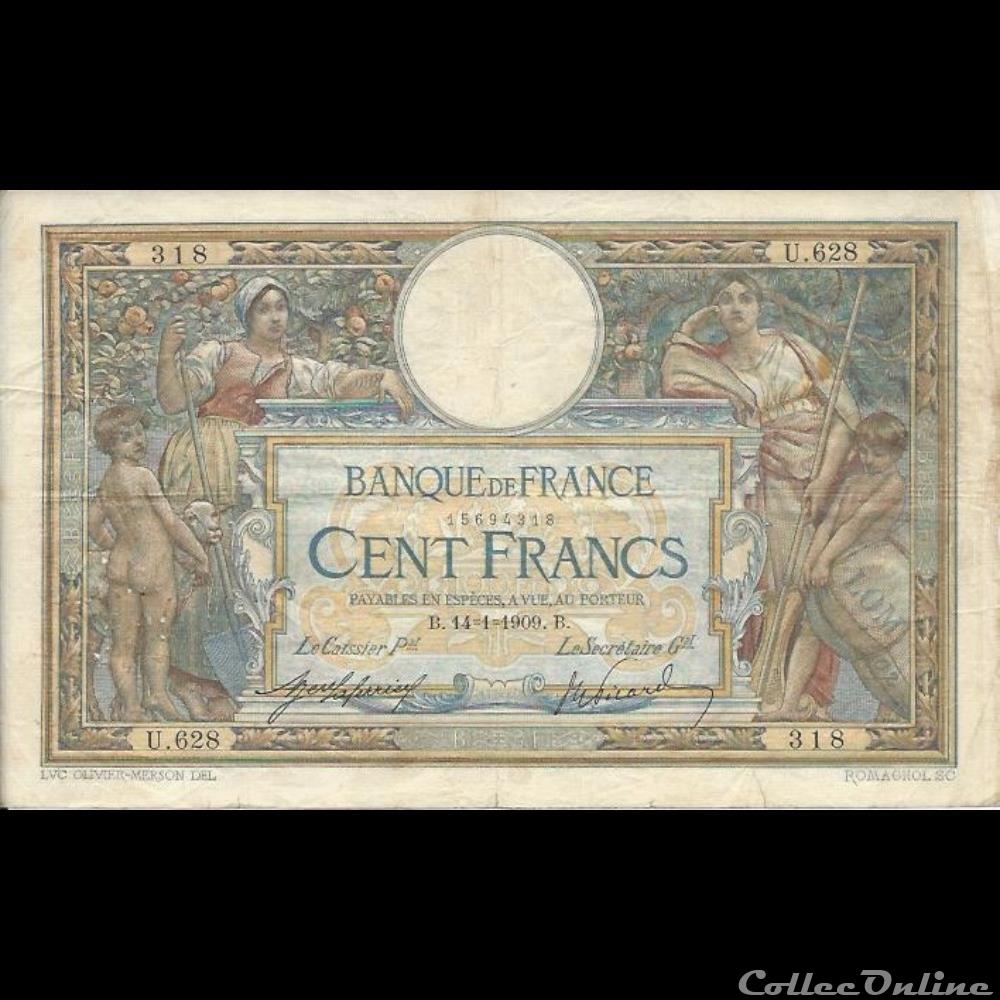 14-01-1909 -- U.628 318 billet france banque de xxe 14 01 1909 u 628 318