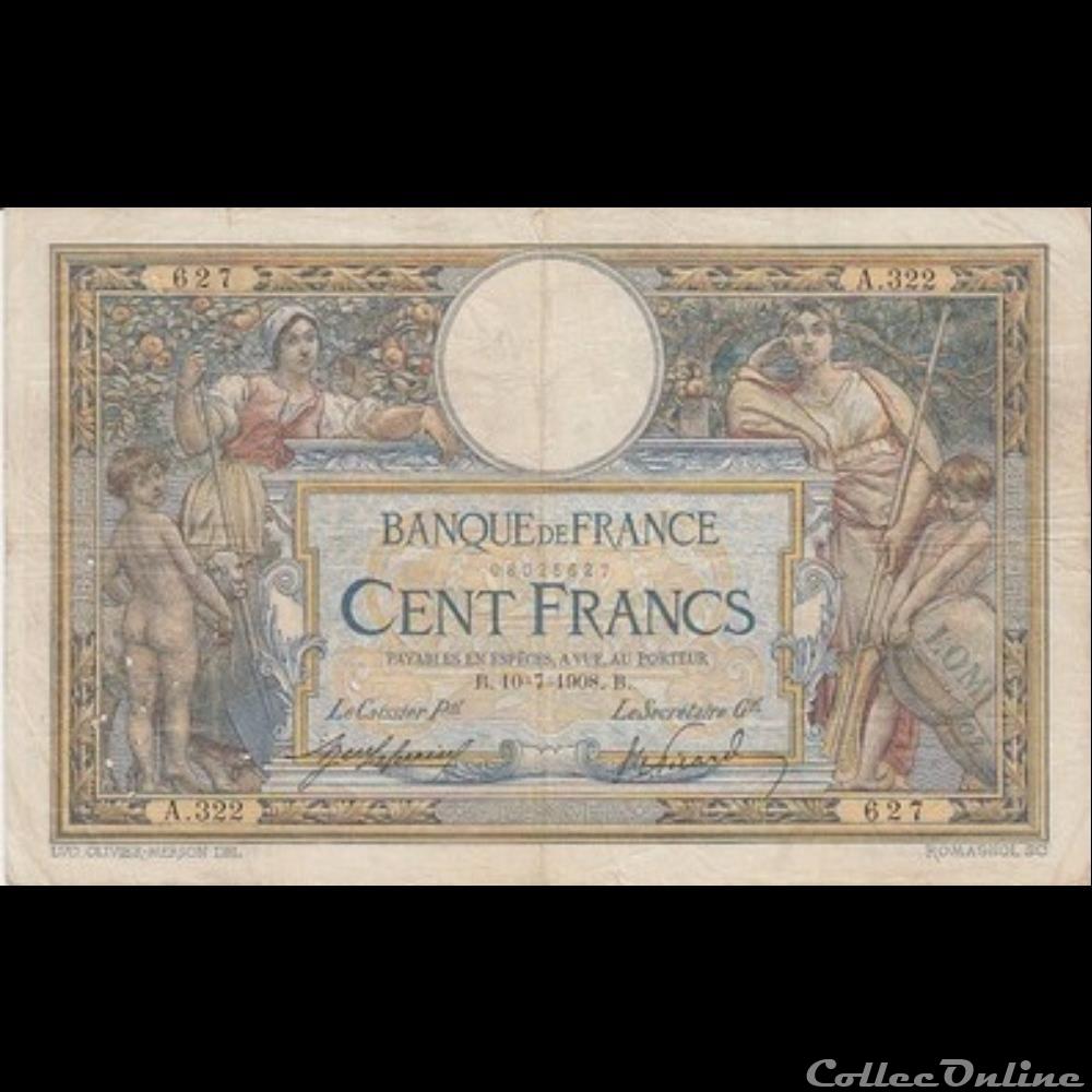 10-07-1908 -- A.322 627 billet france banque de xxe 10 07 1908 a 322 627