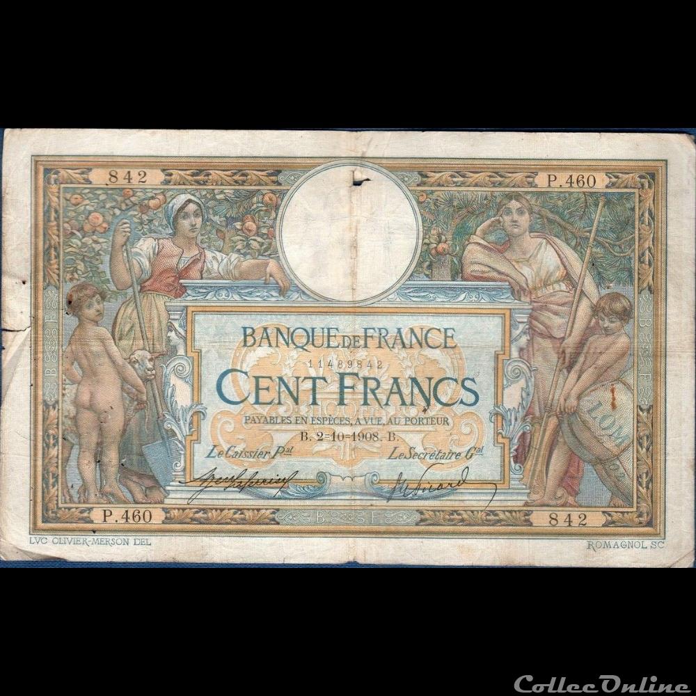 02-10-1908 -- P.460 842 billet france banque de xxe 02 10 1908 p 460 842