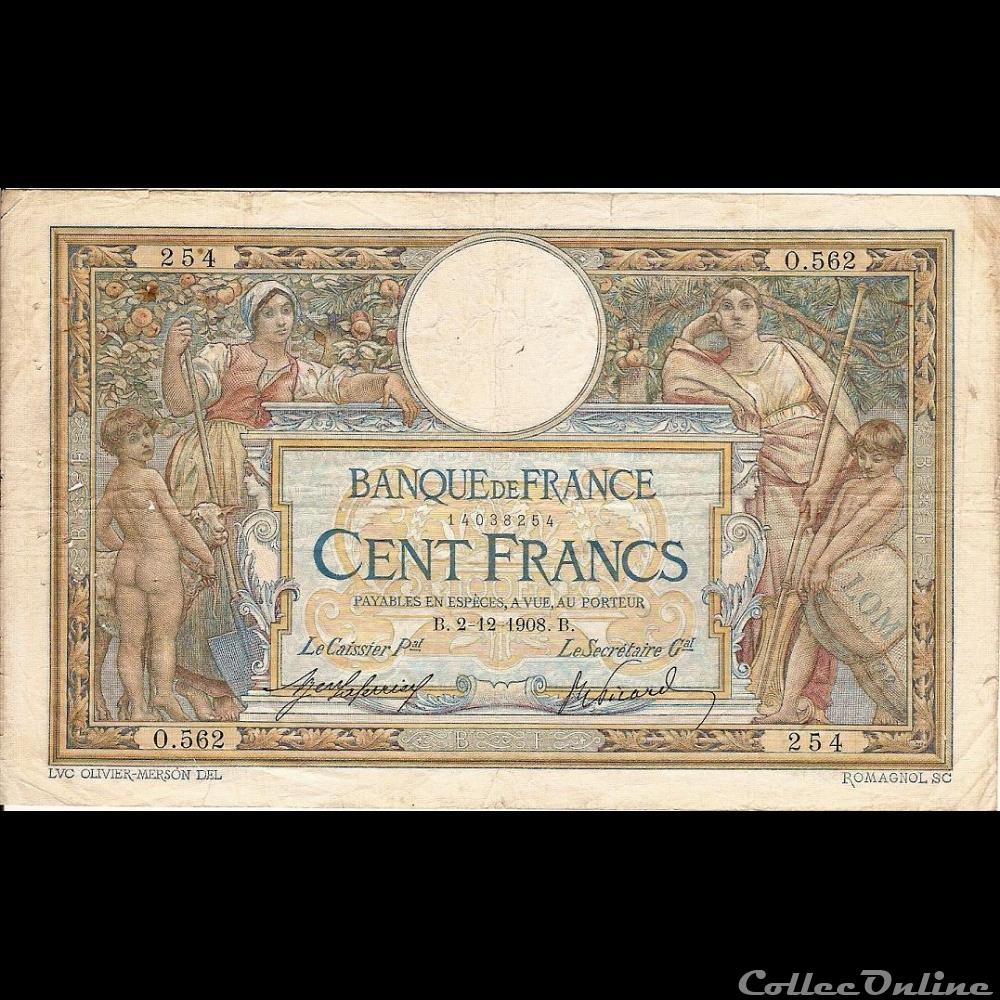 billet france banque de xxe 02 12 1908 o 562 254
