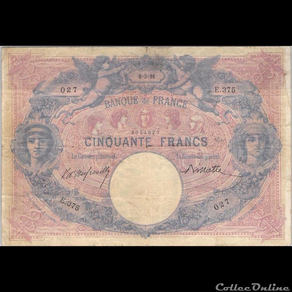 06-03-1891 -- E.375 027 billet france banque de xxe 06 03 1891 e 375 027