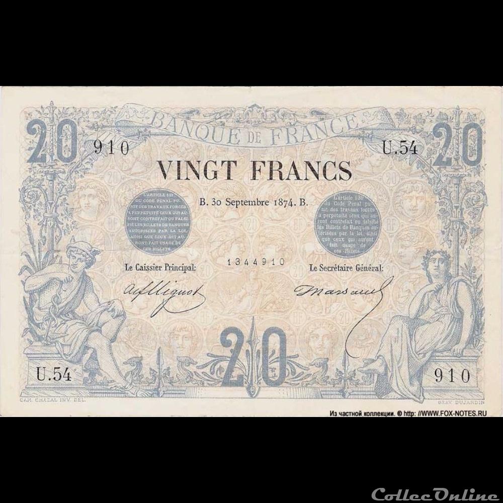 30-09-1874 -- U.54 910 billet france banque de xxe 30 09 1874 u 54 910