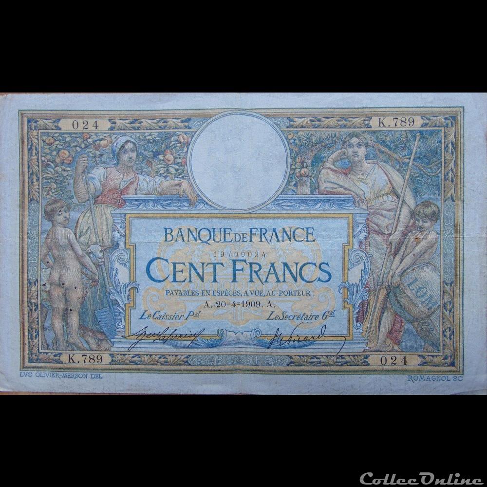 billet france banque de xxe 20 04 1909 k 789 024