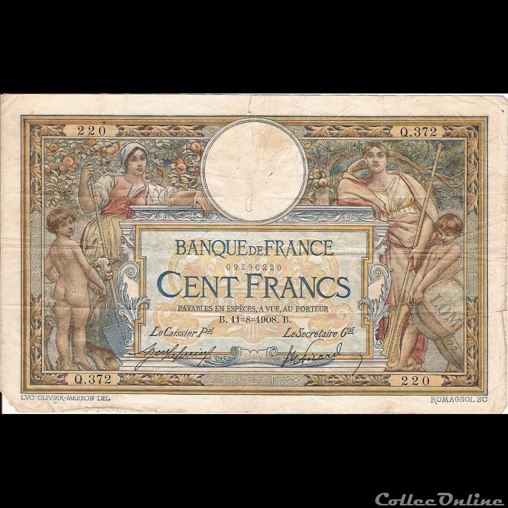 11-08-1908 -- Q.372 220 billet france banque de xxe 11 08 1908 q 372 220