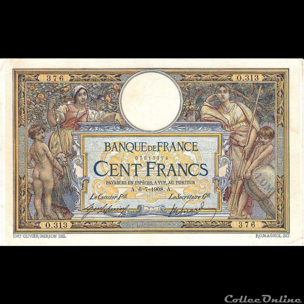 06-07-1908 -- O.313 376 billet france banque de xxe 06 07 1908 o 313 376