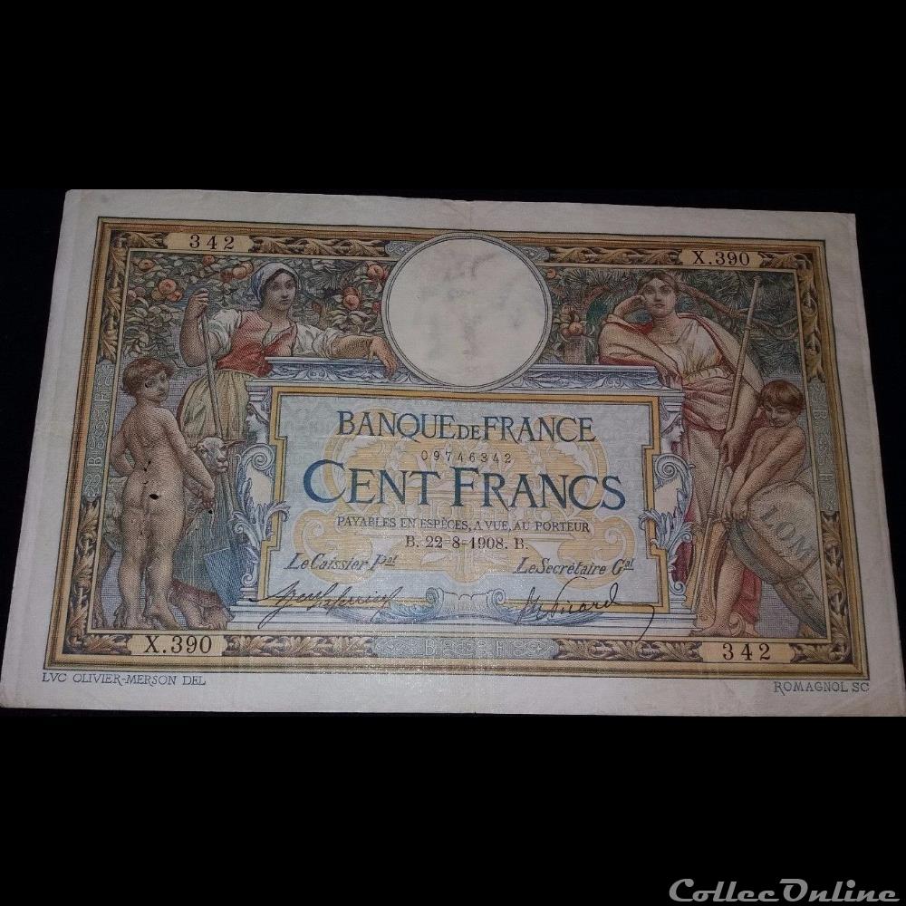 22-08-1908 -- X.390 342 billet france banque de xxe 22 08 1908 x 390 342