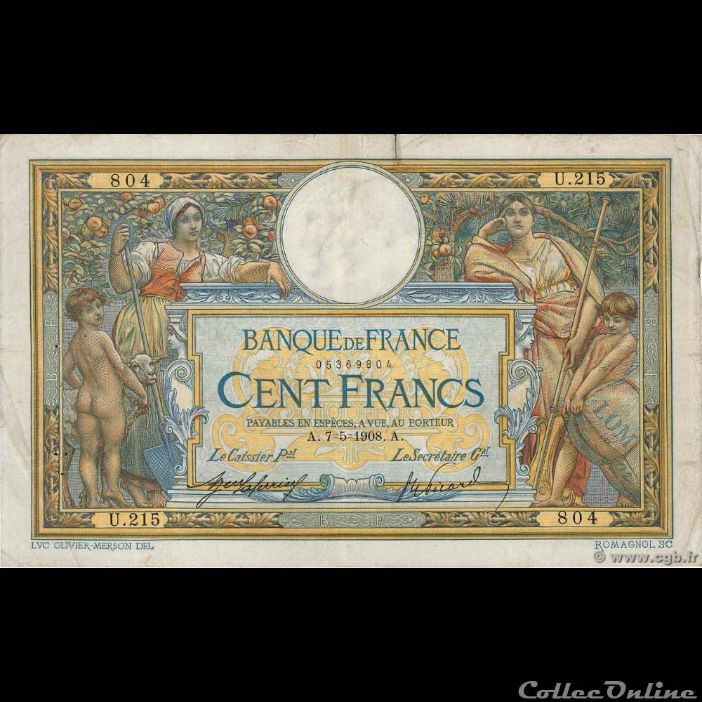 07-05-1908 -- U.215 804 billet france banque de xxe 07 05 1908 u 215 804