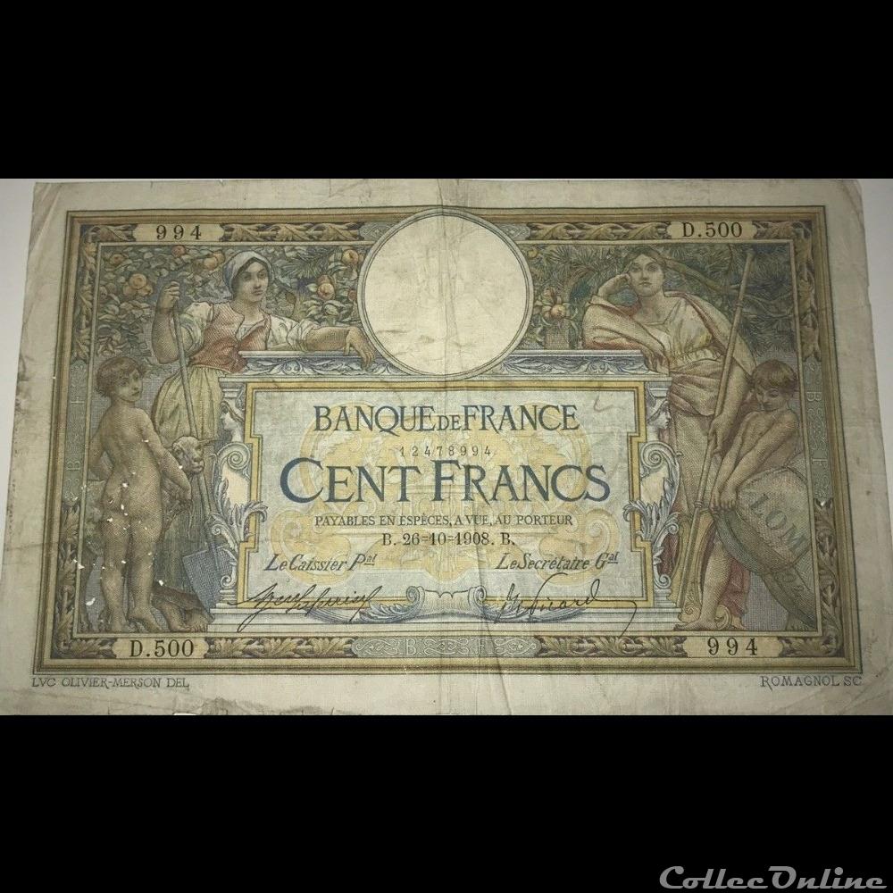 26-10-1908 -- D.500 994 billet france banque de xxe 26 10 1908 d 500 994