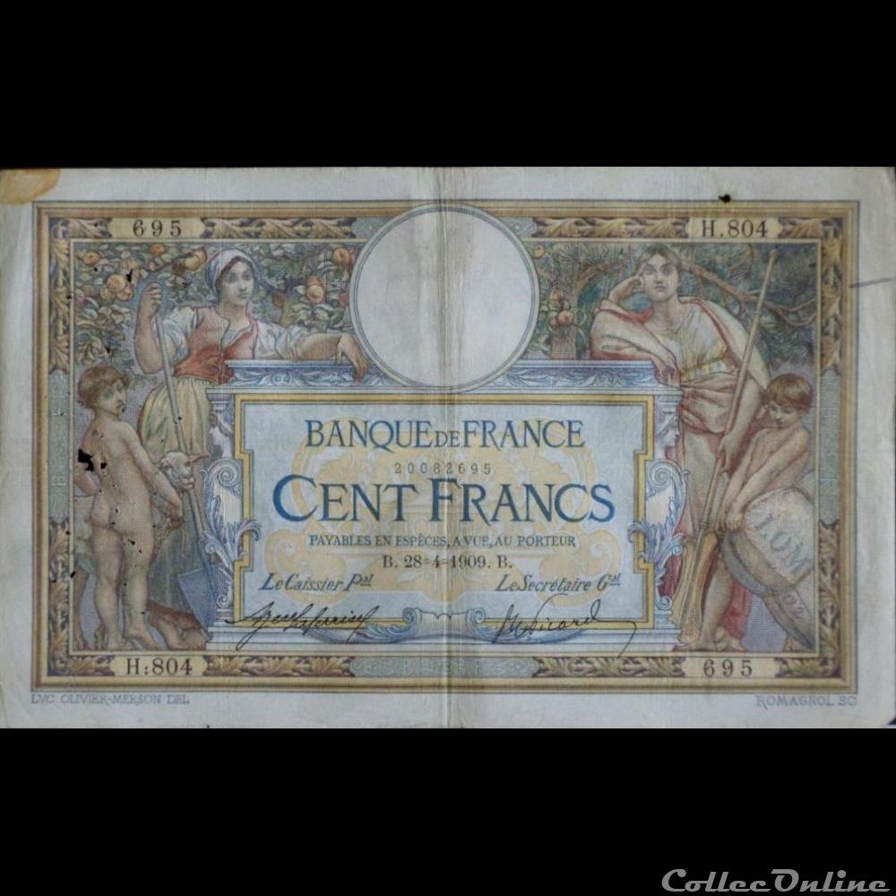 28-04-1909 -- H.804 695 billet france banque de xxe 28 04 1909 h 804 695
