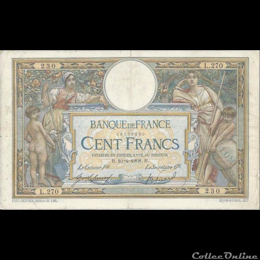 10-06-1908 -- L.270 230 billet france banque de xxe 10 06 1908 l 270 230