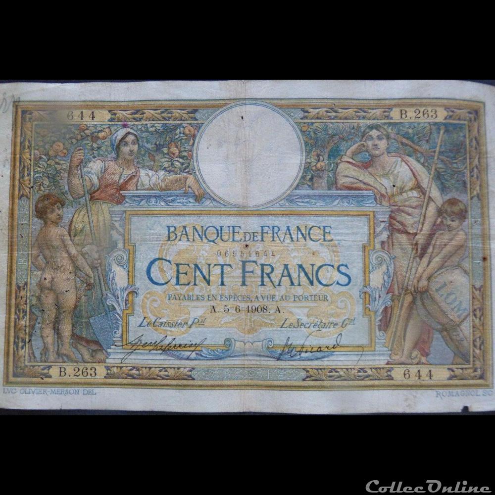 05-06-1908 -- B.263 644 billet france banque de xxe 05 06 1908 b 263 644