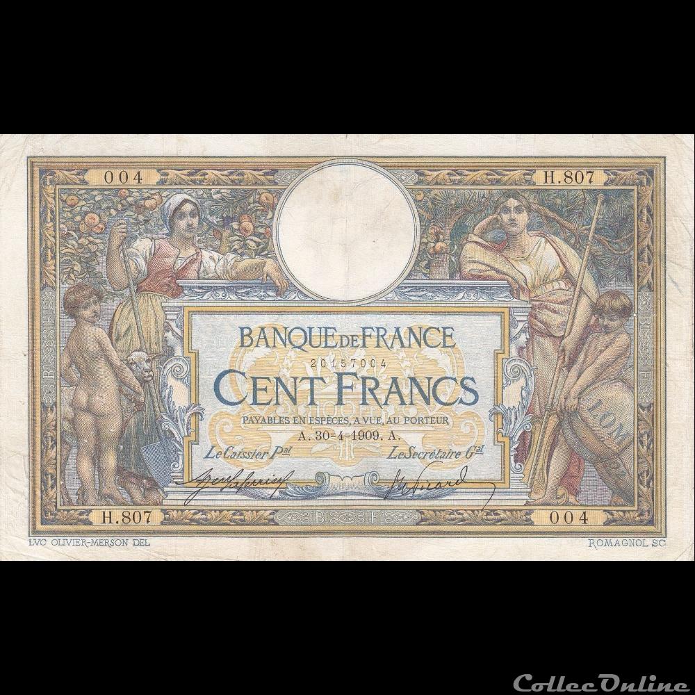 30-04-1909 -- H.807 004 billet france banque de xxe 30 04 1909 h 807 004