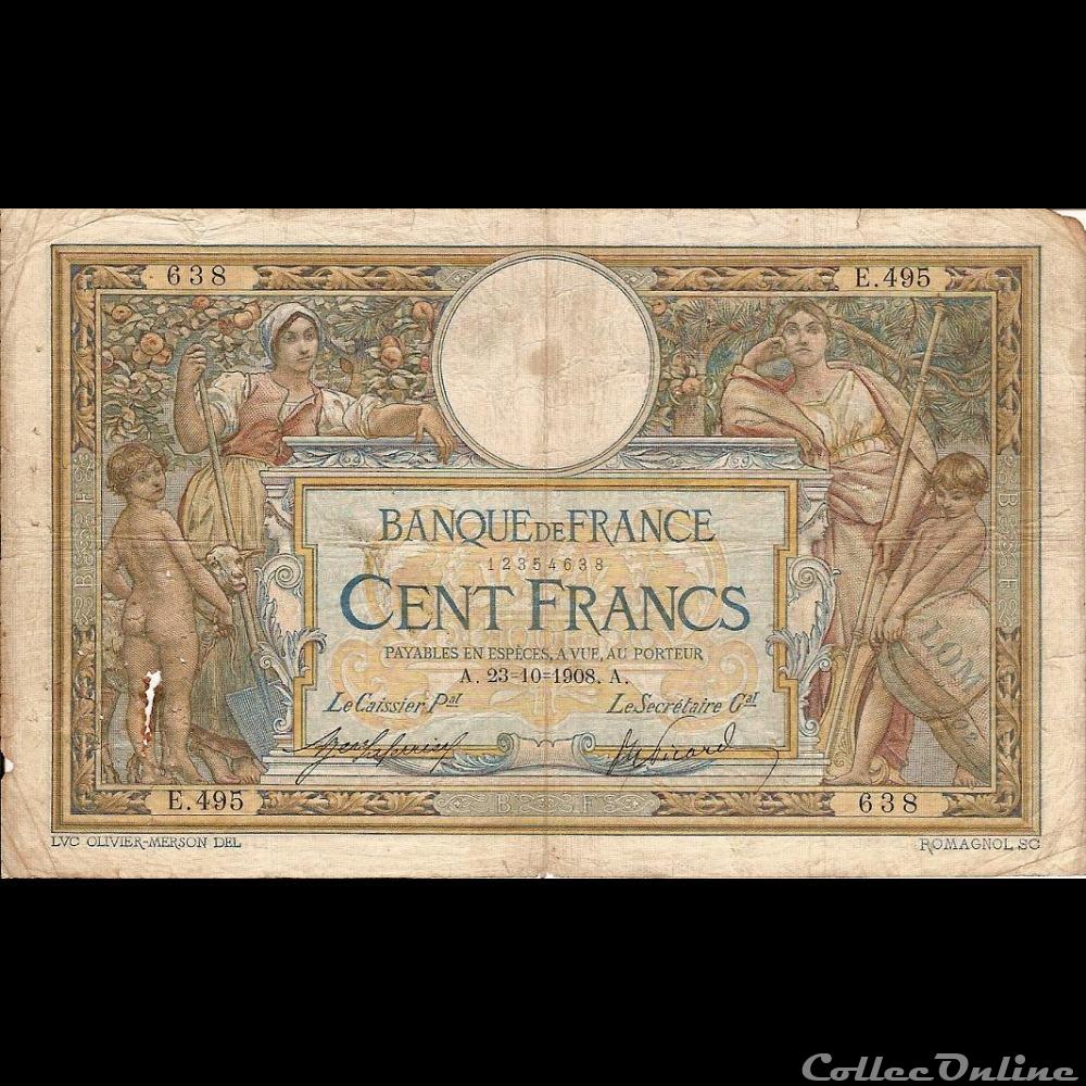 23-10-1908 -- E.495 638 billet france banque de xxe 23 10 1908 e 495 638