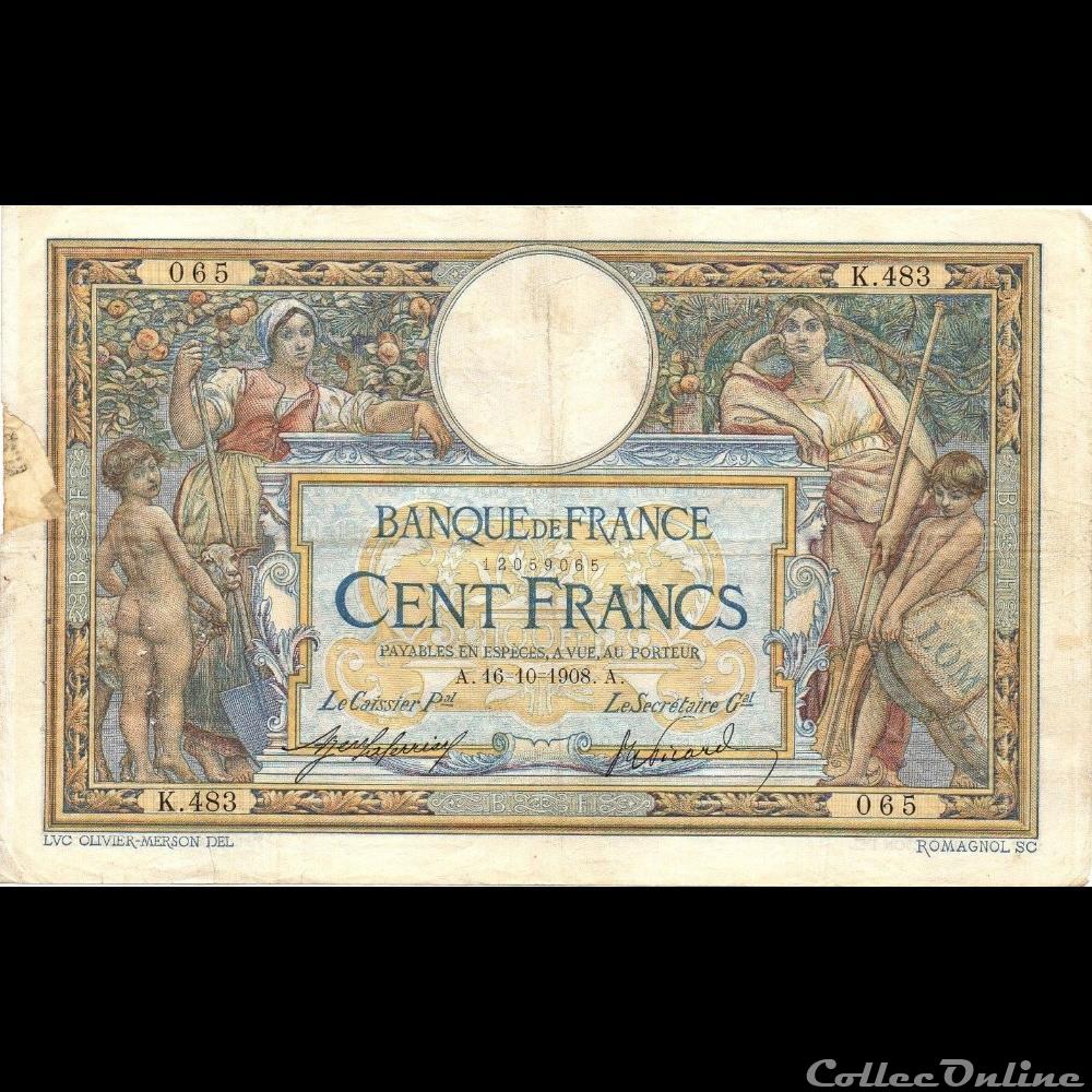 16-10-1908 -- K.483 065 billet france banque de xxe 16 10 1908 k 483 065