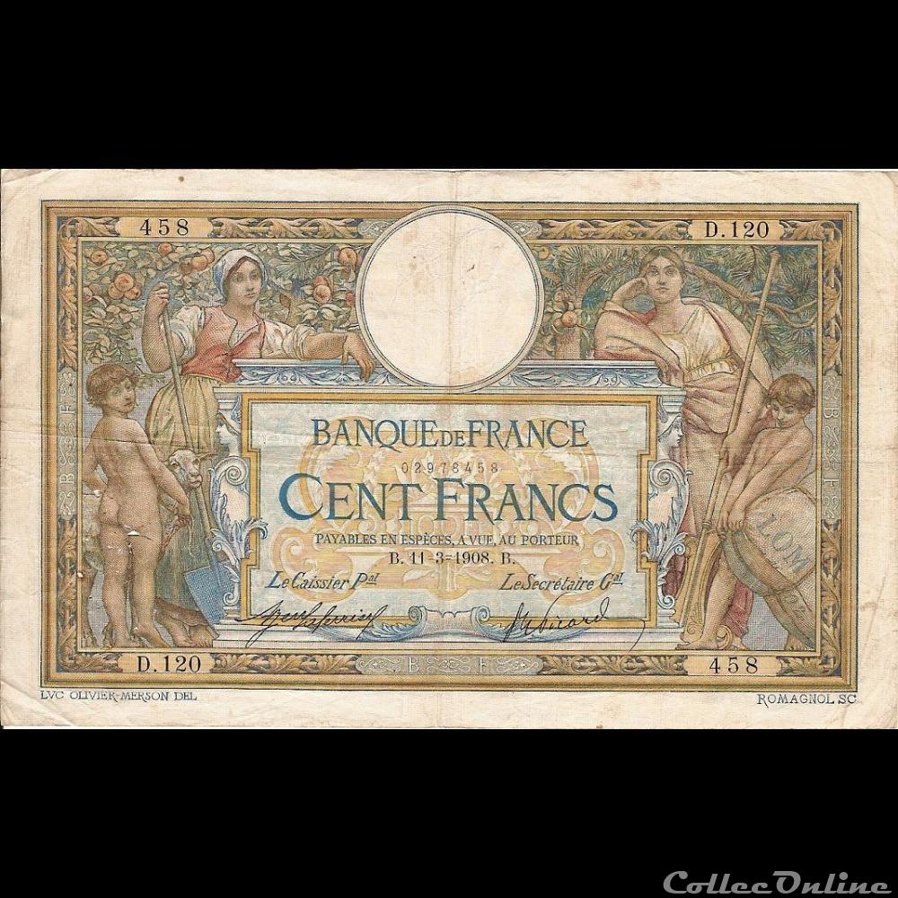 billet france banque de xxe 11 03 1908 d 120 458