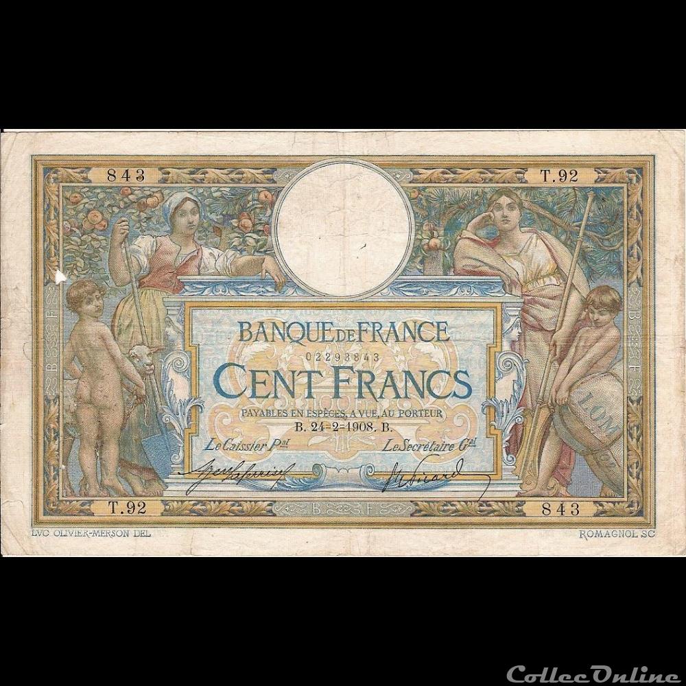 24-02-1908 -- T.92 843 billet france banque de xxe 24 02 1908 t 92 843