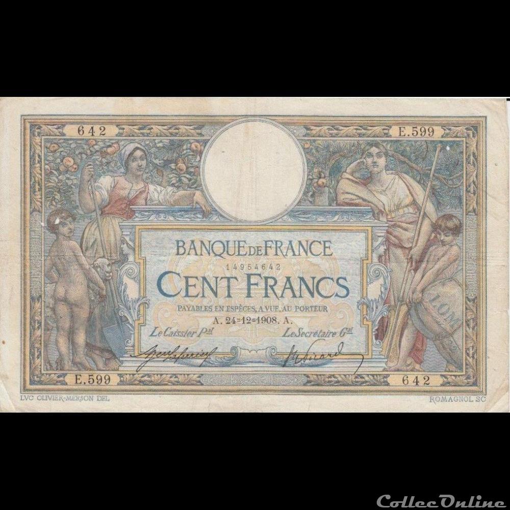 24-12-1908 -- E.599 642 billet france banque de xxe 24 12 1908 e 599 642
