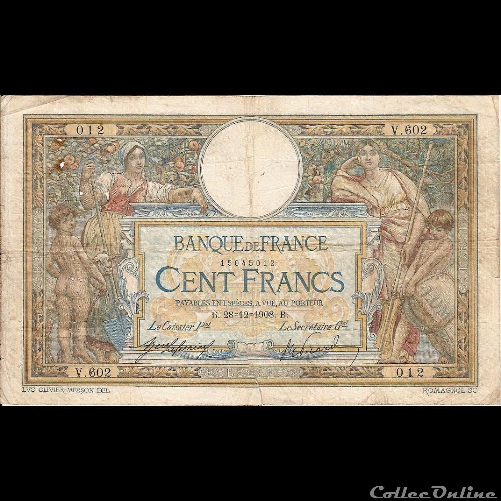 28-12-1908 -- V.602 012 billet france banque de xxe 28 12 1908 v 602 012