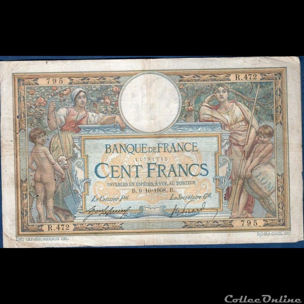 09-10-1908 -- R.472 795 billet france banque de xxe 09 10 1908 r 472 795