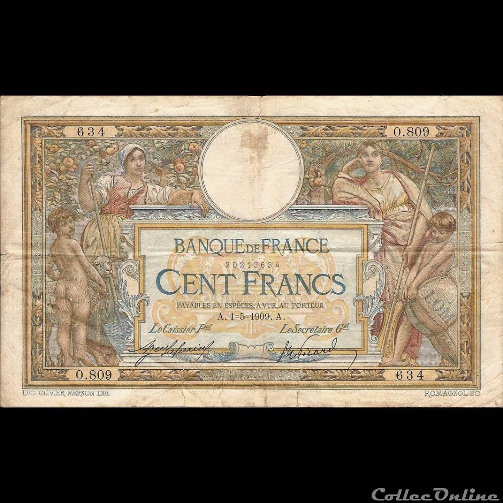 01-05-1909 -- O.809 634 billet france banque de xxe 01 05 1909 o 809 634