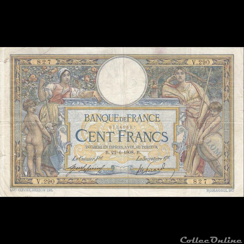 22-06-1908 -- V.290 827 billet france banque de xxe 22 06 1908 v 290 827