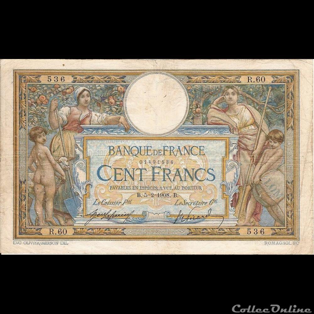 billet france banque de xxe 05 02 1908 r 60 536