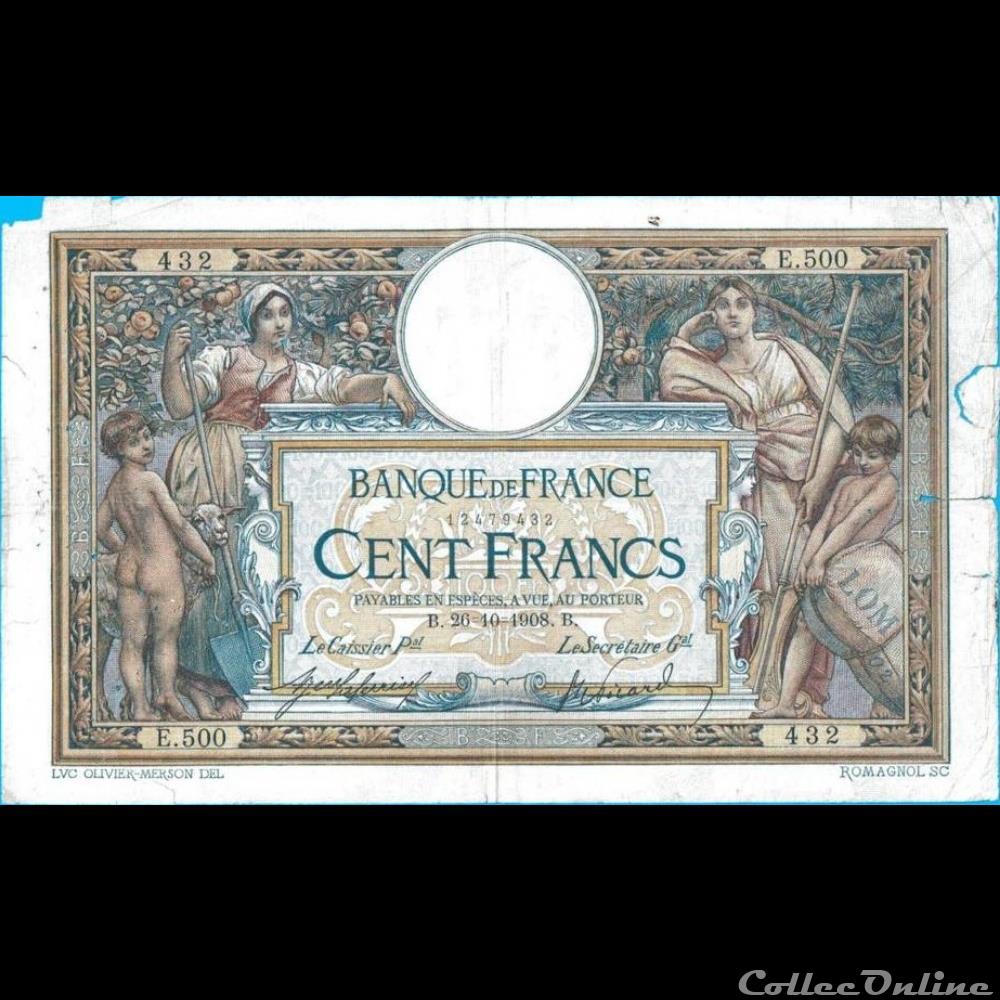 26-10-1908 -- E.500 432 billet france banque de xxe 26 10 1908 e 500 432