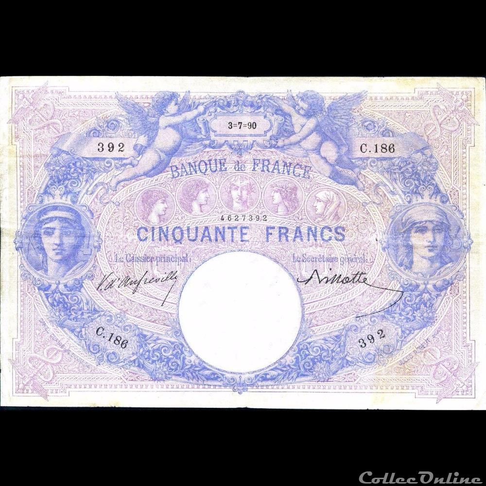 03-07-1890 -- C.186 392 billet france banque de xxe 03 07 1890 c 186 392