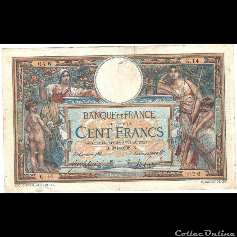 09-01-1908 -- G.14 076 billet france banque de xxe 09 01 1908 g 14 076