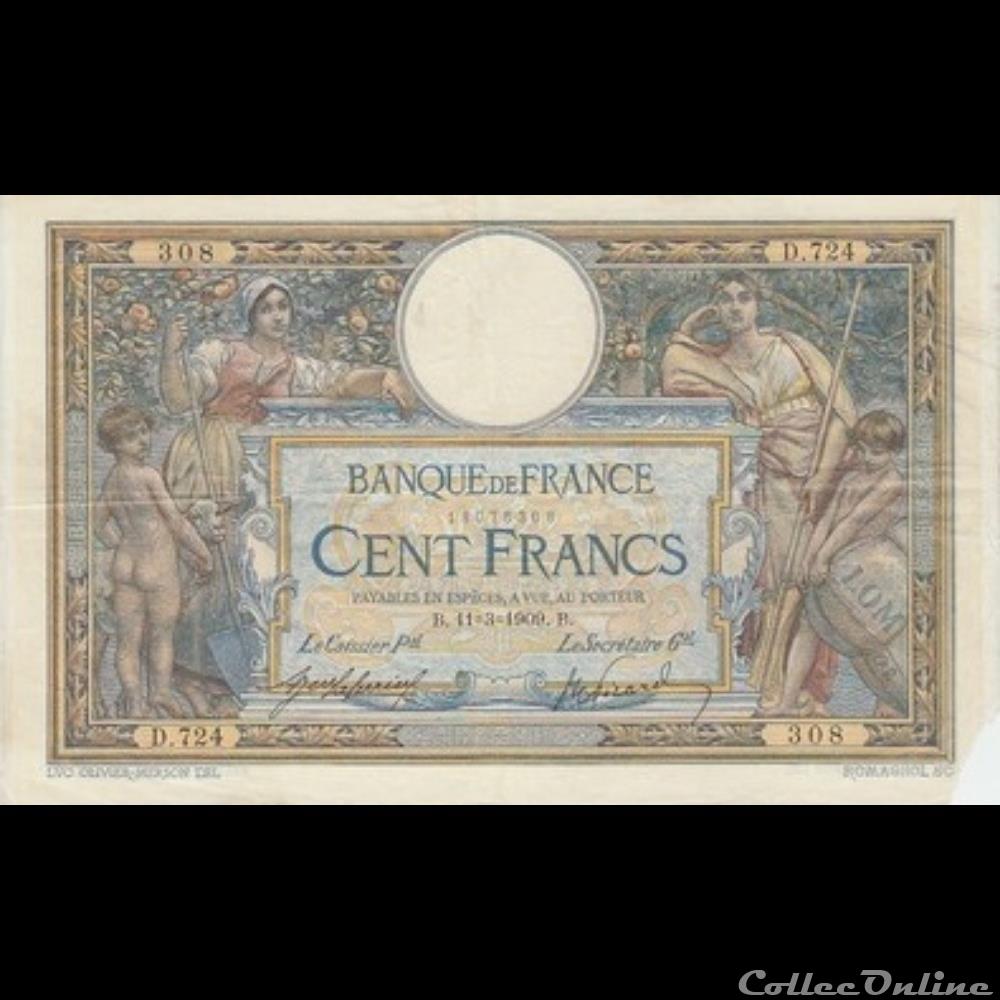 11-03-1909 -- D.724 308 billet france banque de xxe 11 03 1909 d 724 308