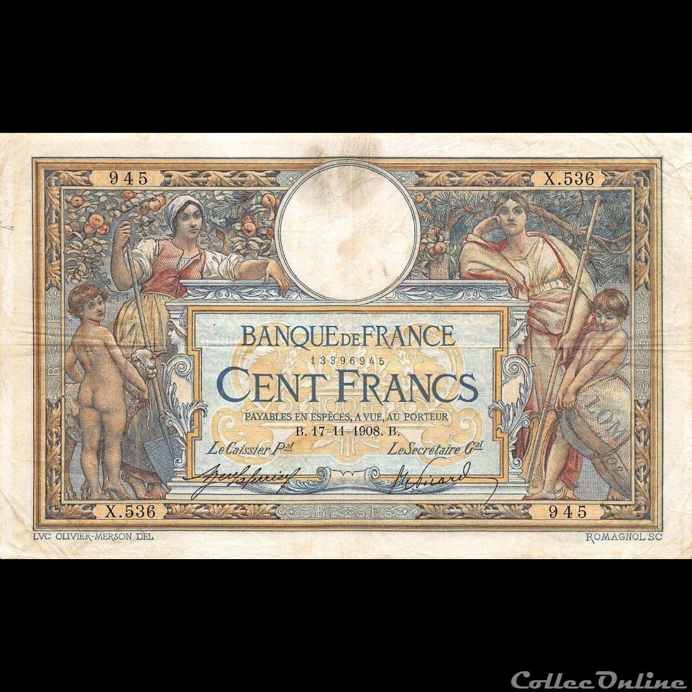 17-11-1908 -- X.536 945 billet france banque de xxe 17 11 1908 x 536 945