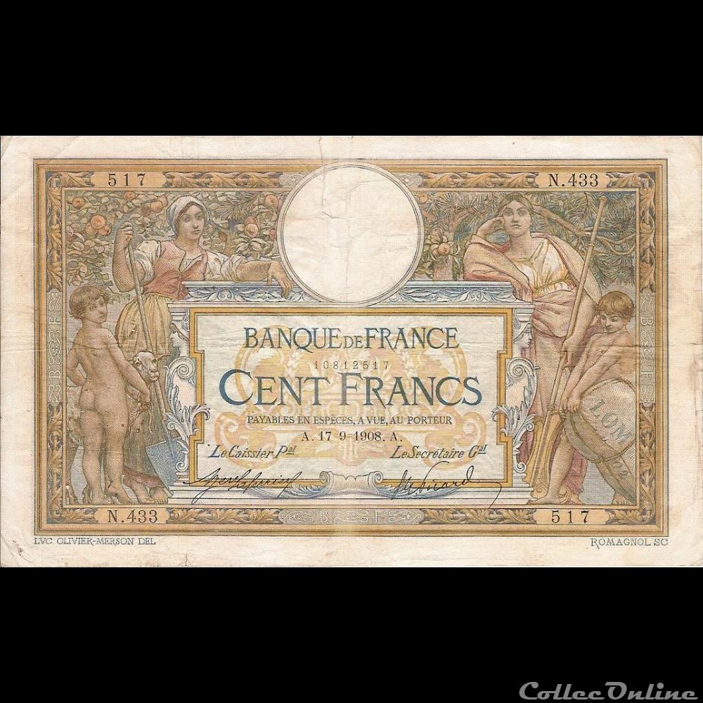 17-09-1908 -- N.433 517 billet france banque de xxe 17 09 1908 n 433 517