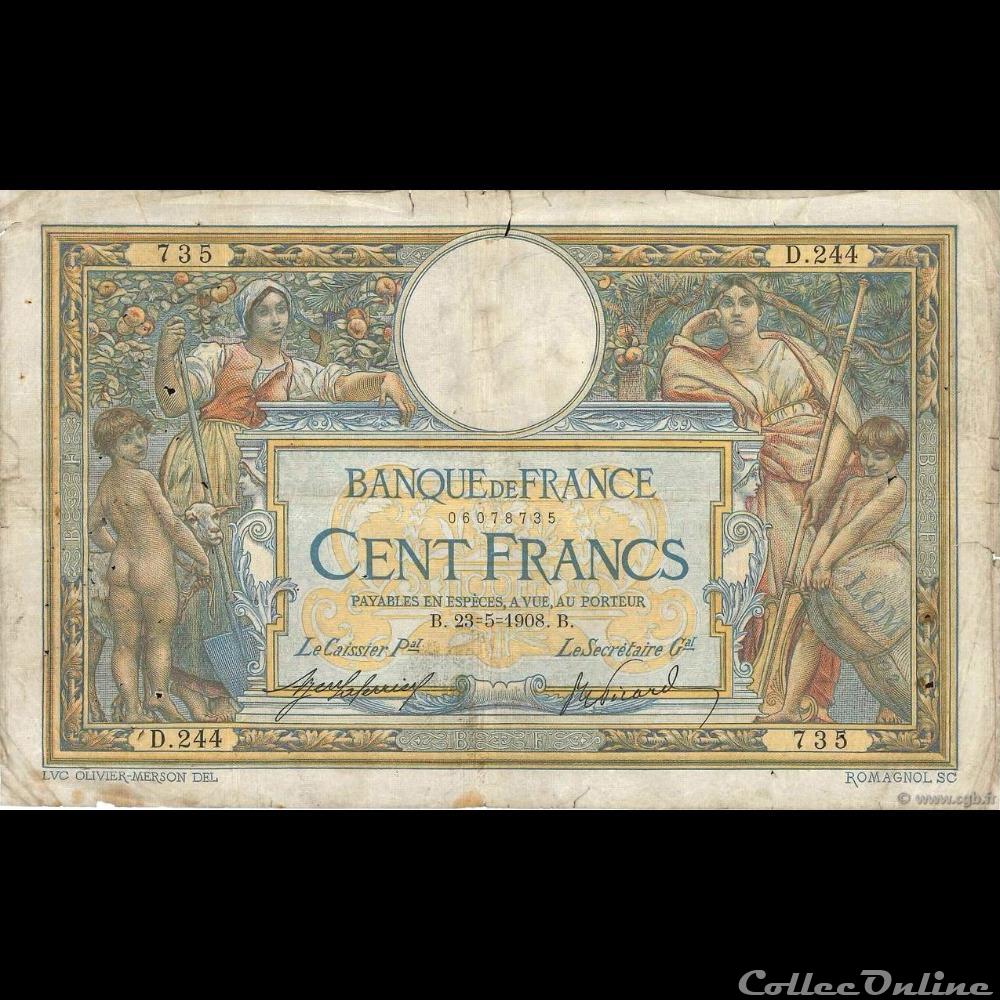 billet france banque de xxe 23 05 1908 d 244 735