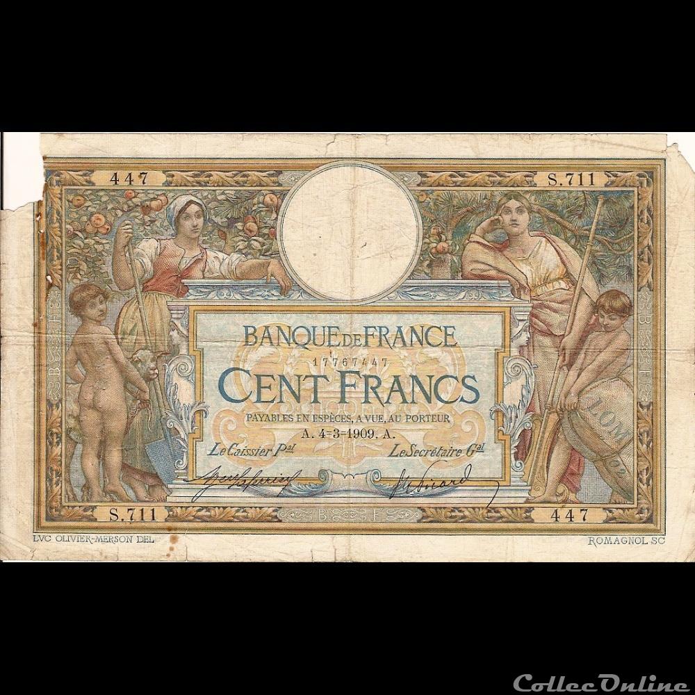 04-03-1909 -- S.711 447 billet france banque de xxe 04 03 1909 s 711 447