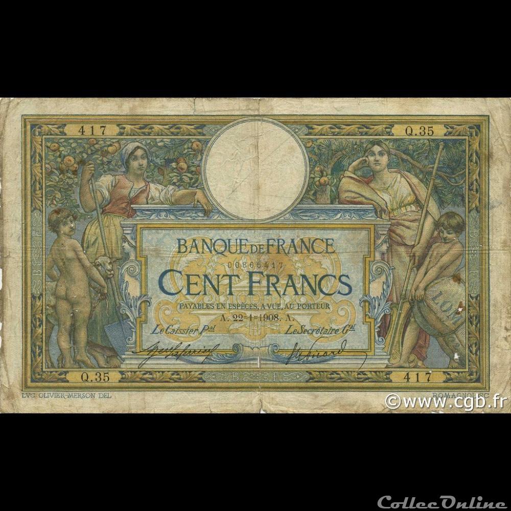 billet france banque de xxe 22 01 1908 q 35 417