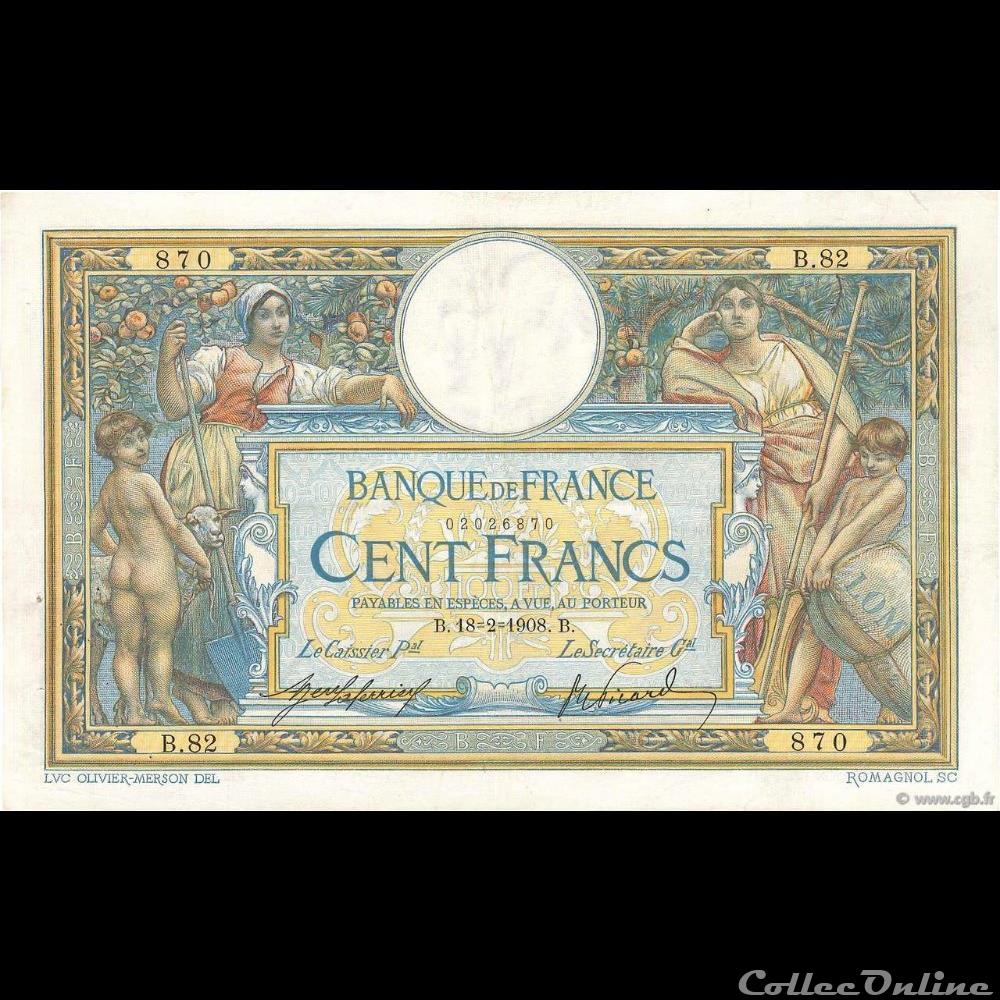 18-02-1908 -- B.82 870 billet france banque de xxe 18 02 1908 b 82 870