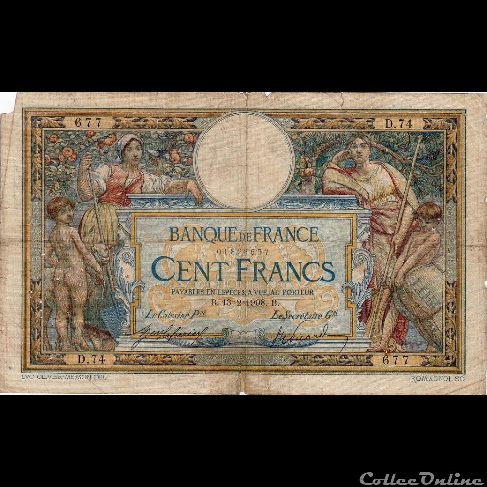13-02-1908 -- D.74 677 billet france banque de xxe 13 02 1908 d 74 677