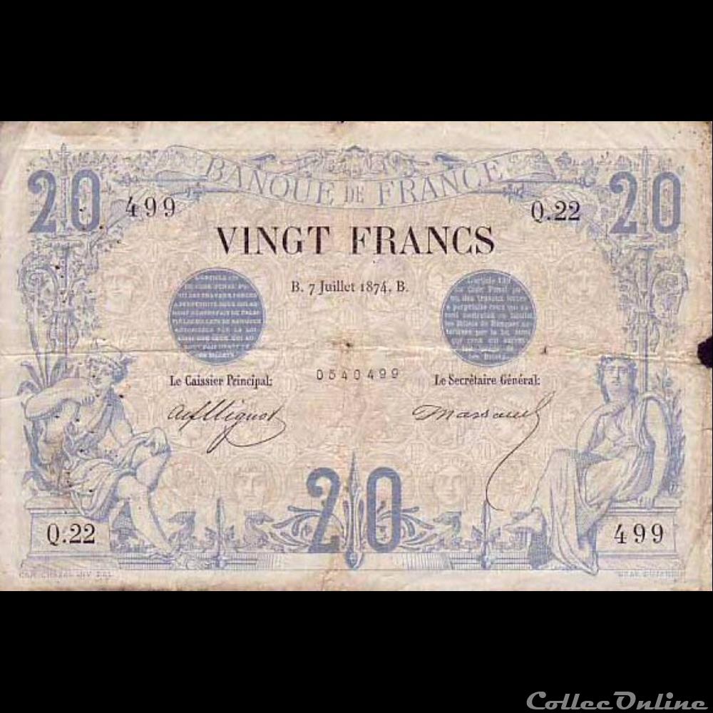 07-07-1874 -- Q.22 499 billet france banque de xxe 07 07 1874 q 22 499