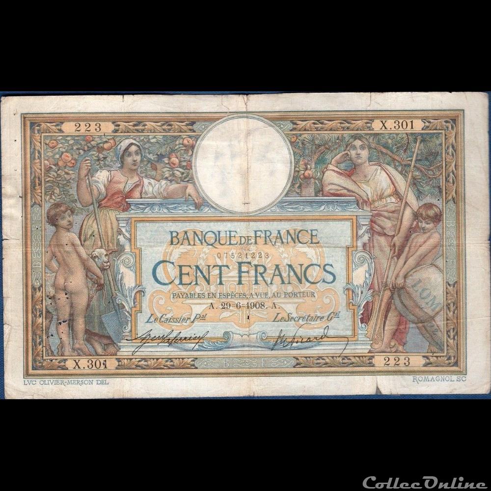 29-06-1908 -- X.301 223 billet france banque de xxe 29 06 1908 x 301 223