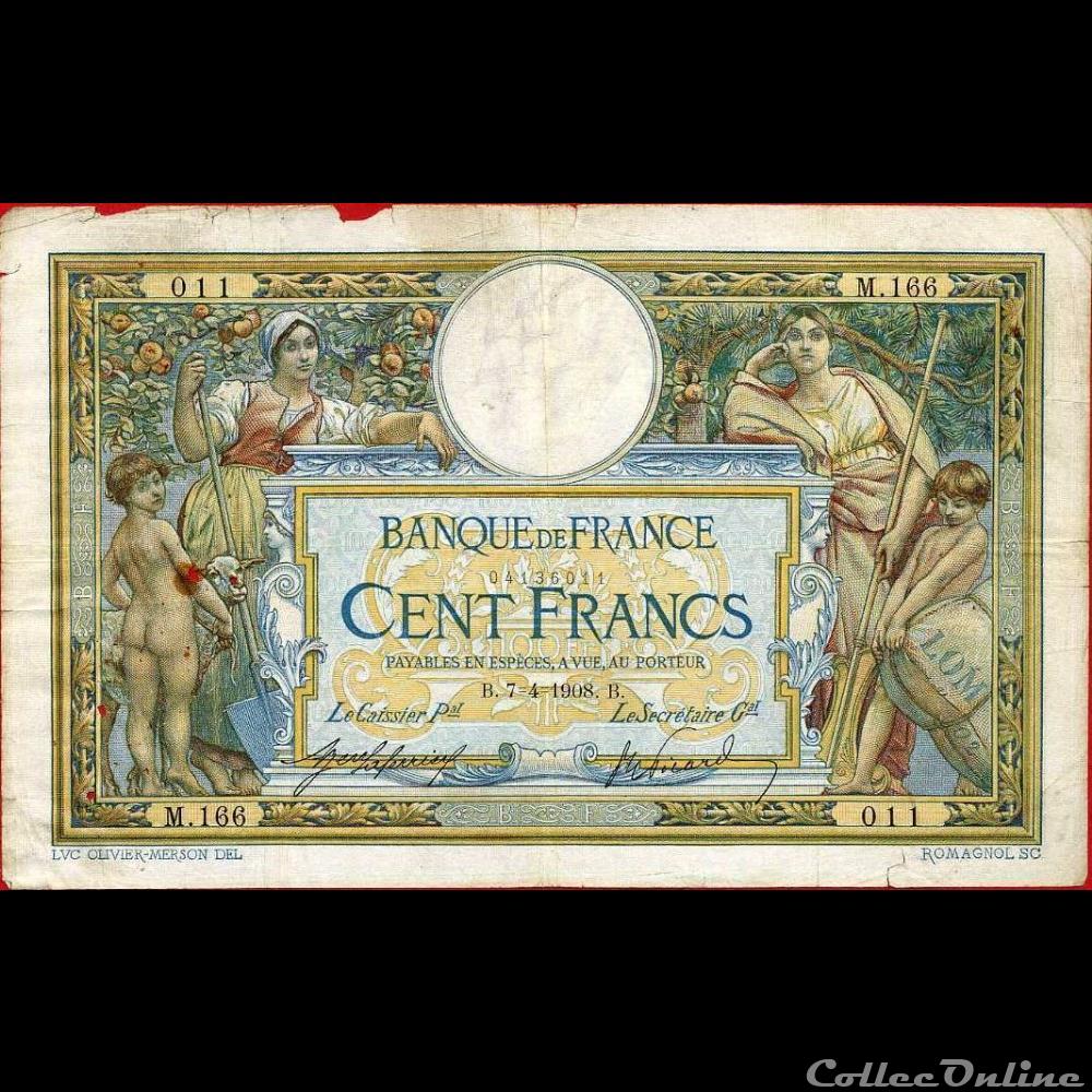07-04-1908 -- M.166 011 billet france banque de xxe 07 04 1908 m 166 011