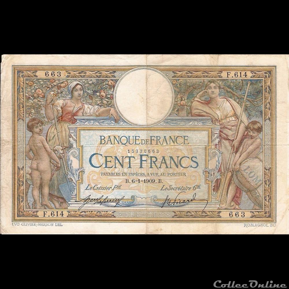 06-01-1909 -- F.614 663 billet france banque de xxe 06 01 1909 f 614 663